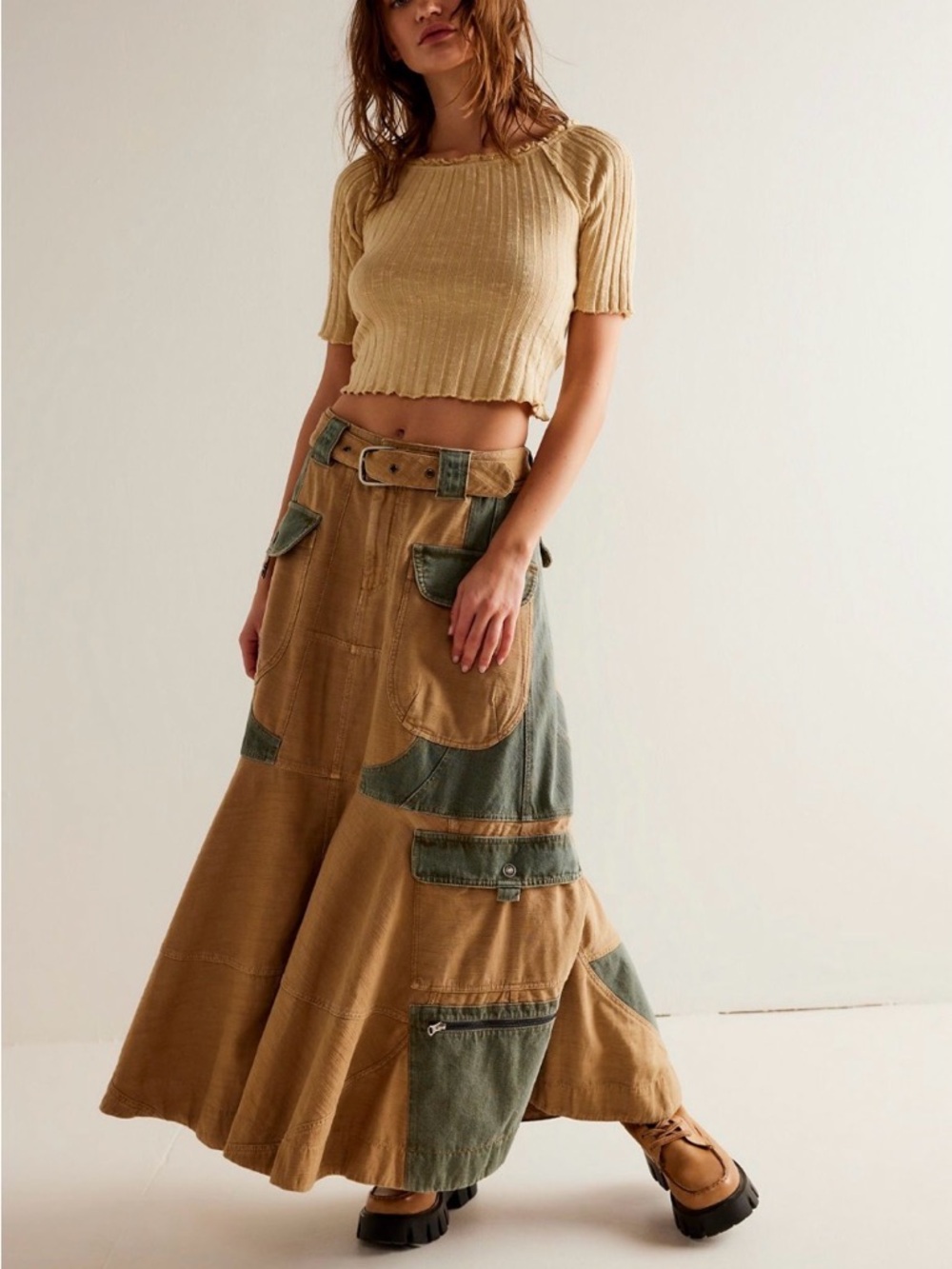 We The Free Win Me Over Cargo Skirt in Dried Cumin Combo - Picture 3 of 8